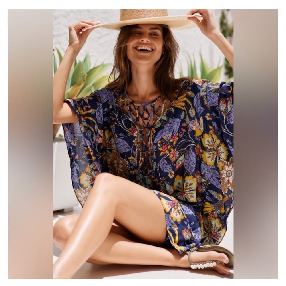 Anthropolgie Cutout Floral Mini Dress Blue Size S/M